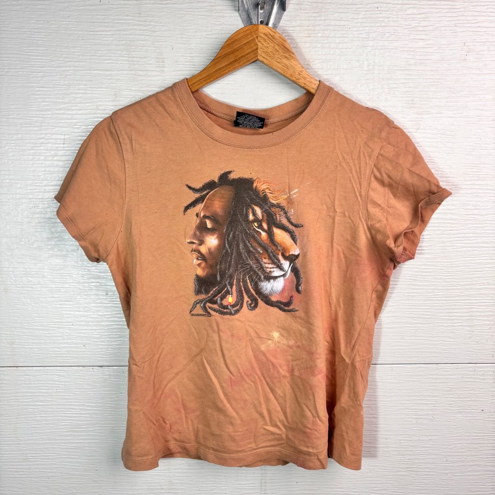 Bob Marley Tiger Zion Rootswear Graphic Tee Brown Medium Reggae Y2K